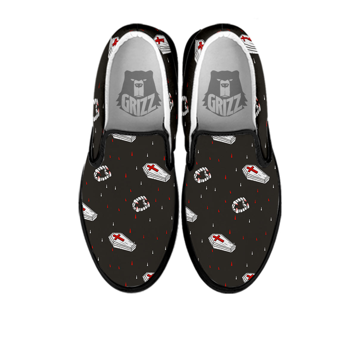 Coffin Vampire Print Pattern Black Slip On Shoes-grizzshop
