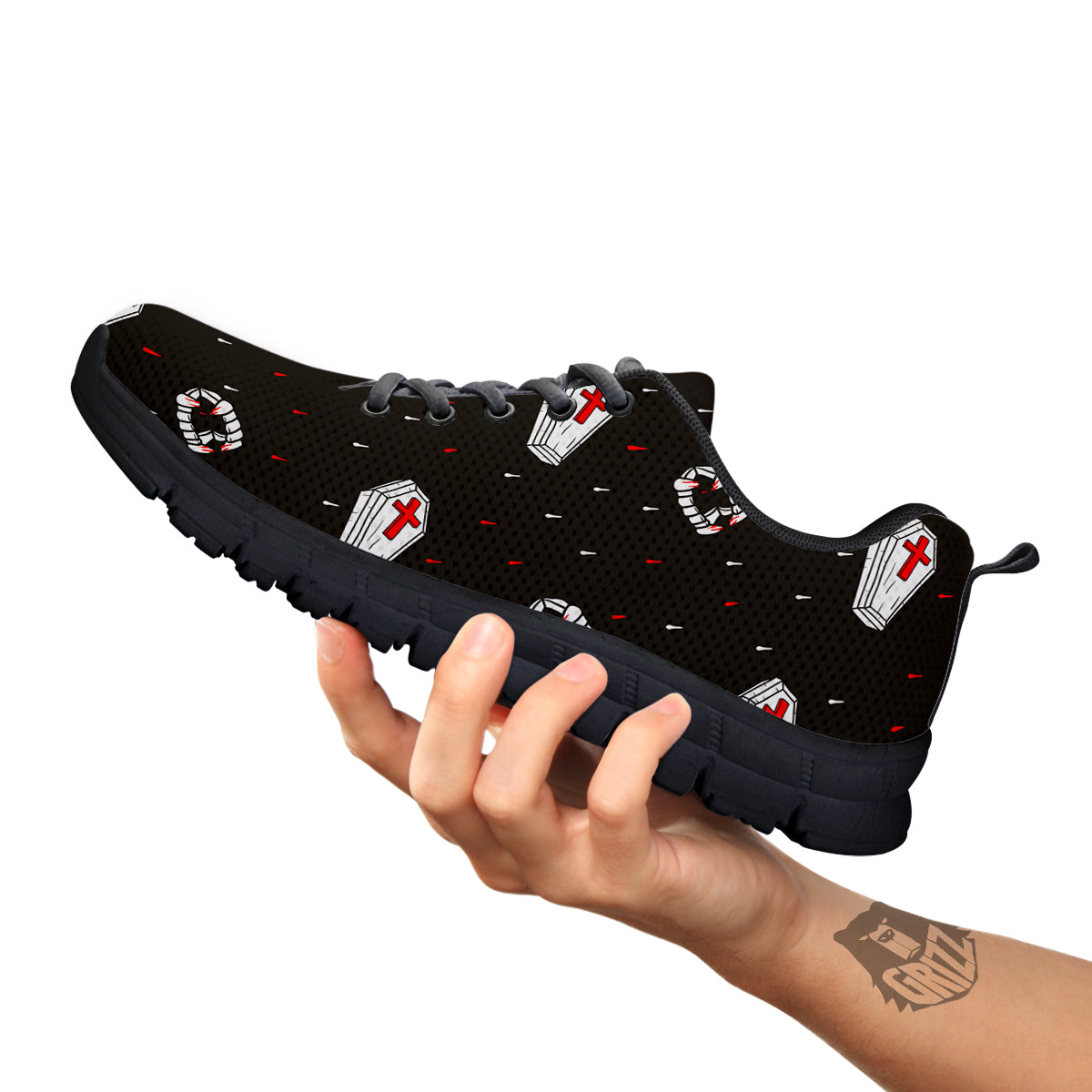 Coffin Vampire Print Pattern Black Sneaker-grizzshop