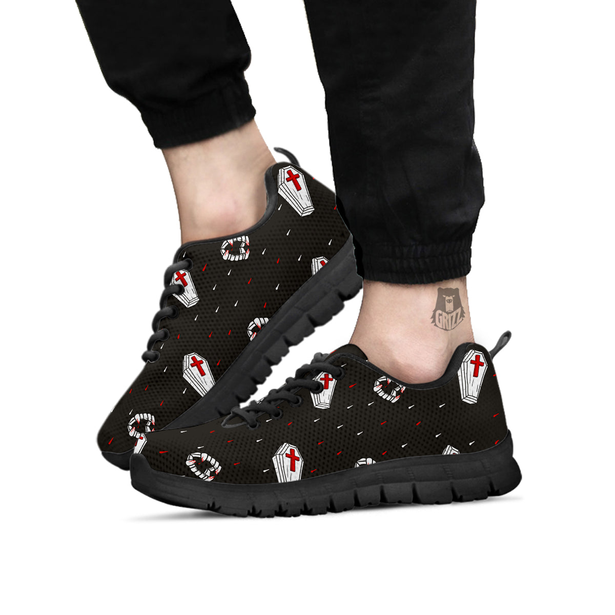 Coffin Vampire Print Pattern Black Sneaker-grizzshop