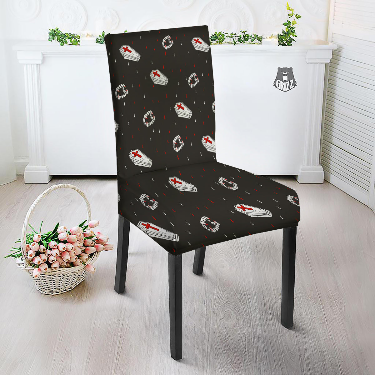 Coffin Vampire Print Pattern Dining Chair Slipcover-grizzshop