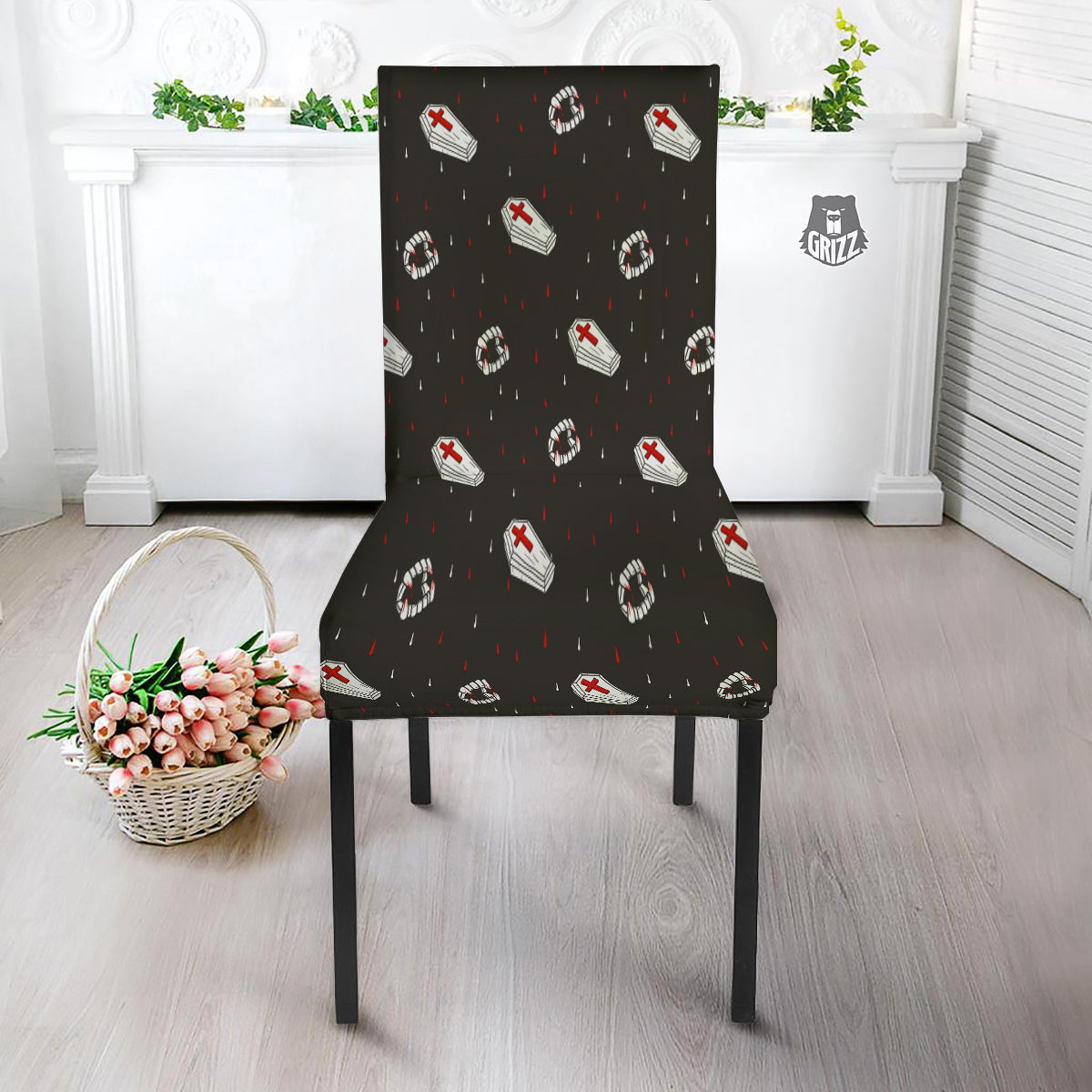 Coffin Vampire Print Pattern Dining Chair Slipcover-grizzshop