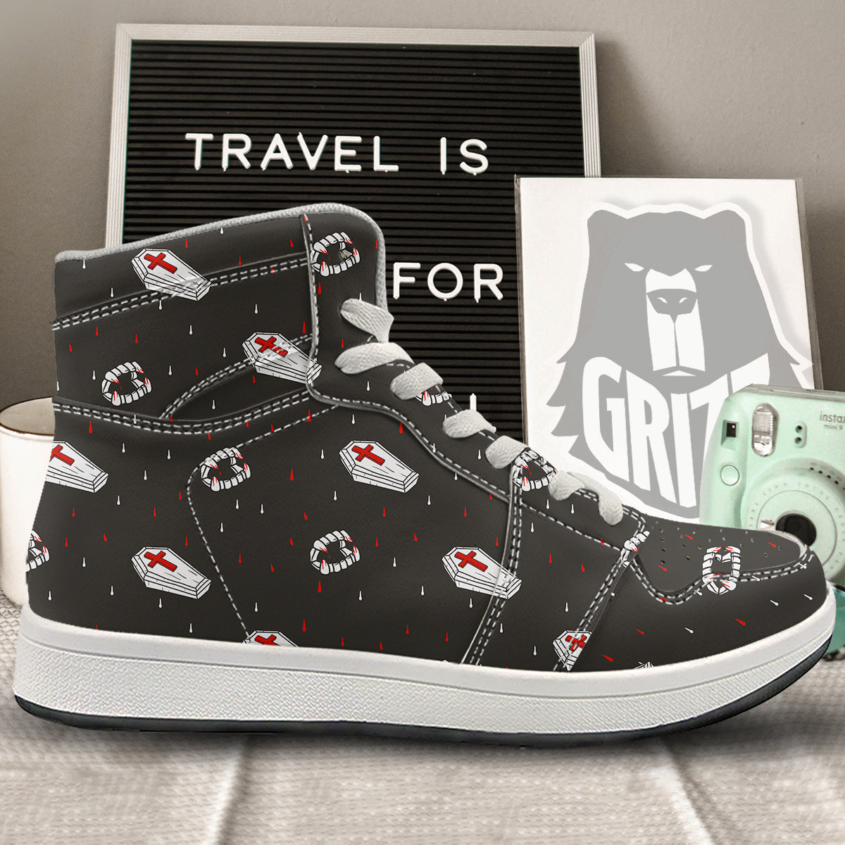 Coffin Vampire Print Pattern High Top Sneakers-grizzshop