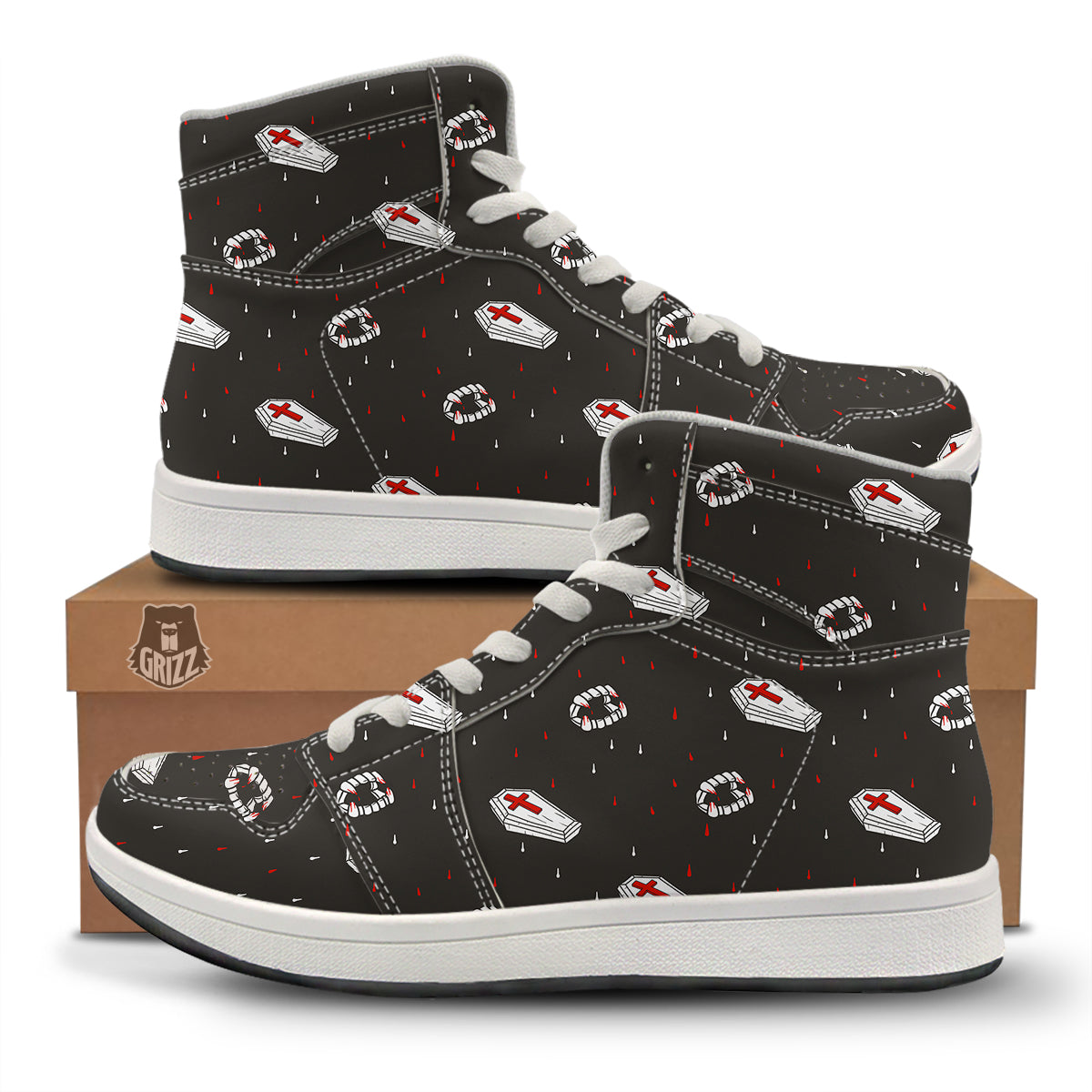 Coffin Vampire Print Pattern High Top Sneakers-grizzshop