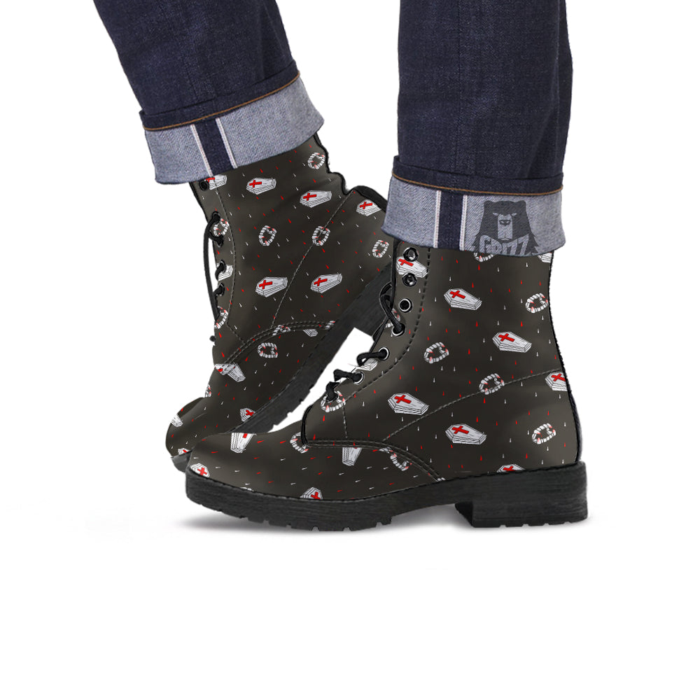 Coffin Vampire Print Pattern Leather Boots-grizzshop