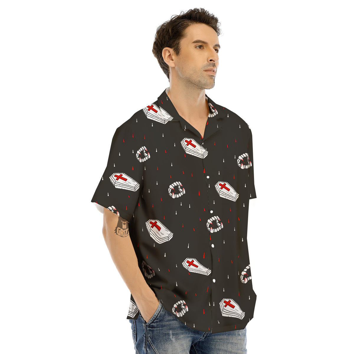 Coffin Vampire Print Pattern Men's Hawaiian Shirt-grizzshop
