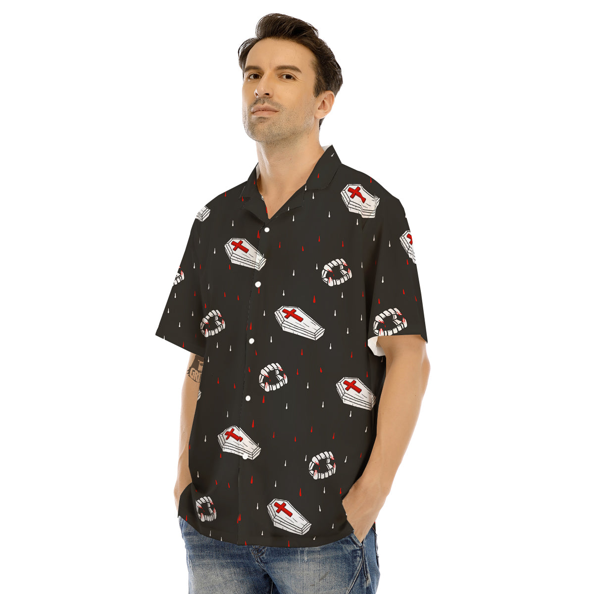 Coffin Vampire Print Pattern Men's Hawaiian Shirt-grizzshop