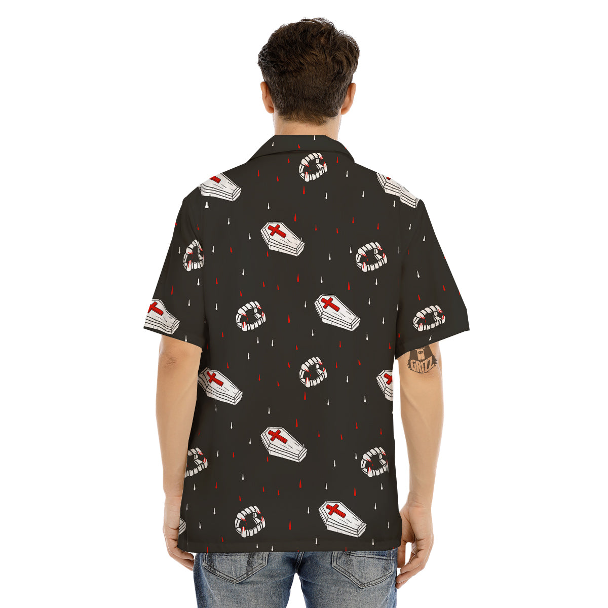 Coffin Vampire Print Pattern Men's Hawaiian Shirt-grizzshop