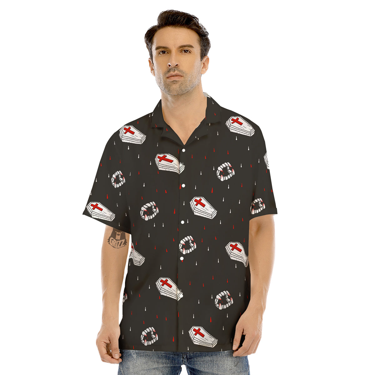 Coffin Vampire Print Pattern Men's Hawaiian Shirt-grizzshop
