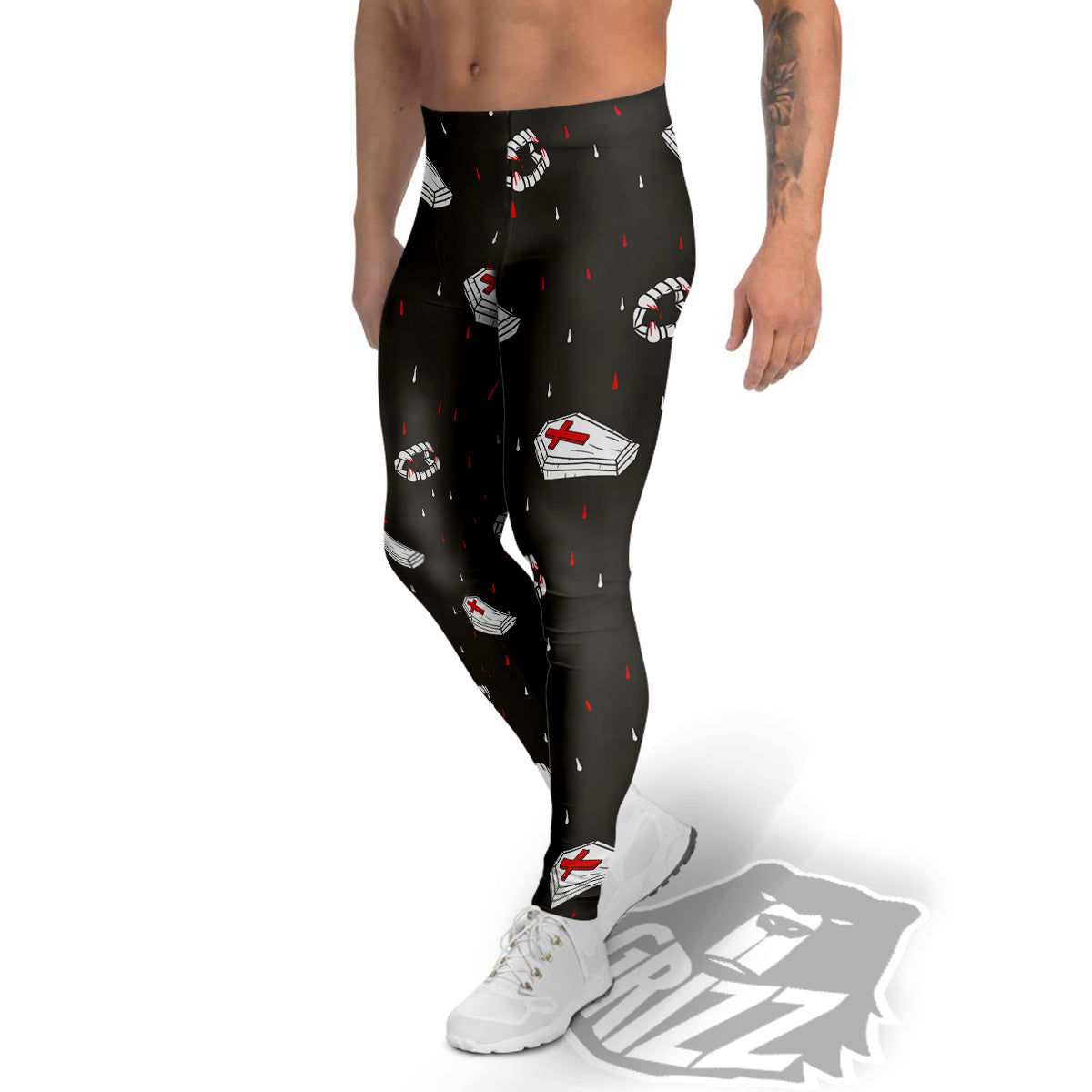 Coffin Vampire Print Pattern Men's Leggings-grizzshop