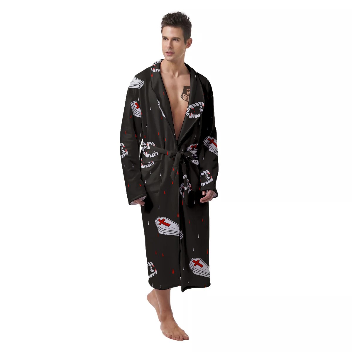 Coffin Vampire Print Pattern Men's Robe-grizzshop