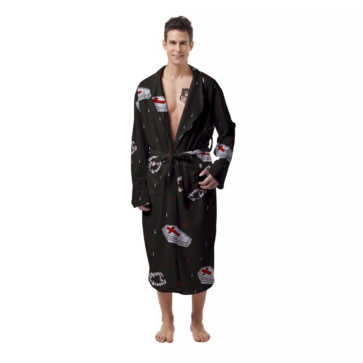 Coffin Vampire Print Pattern Men's Robe-grizzshop