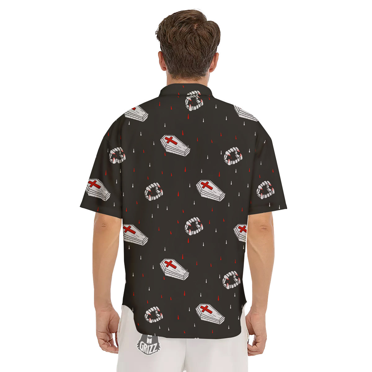 Coffin Vampire Print Pattern Men's Short Sleeve Shirts-grizzshop