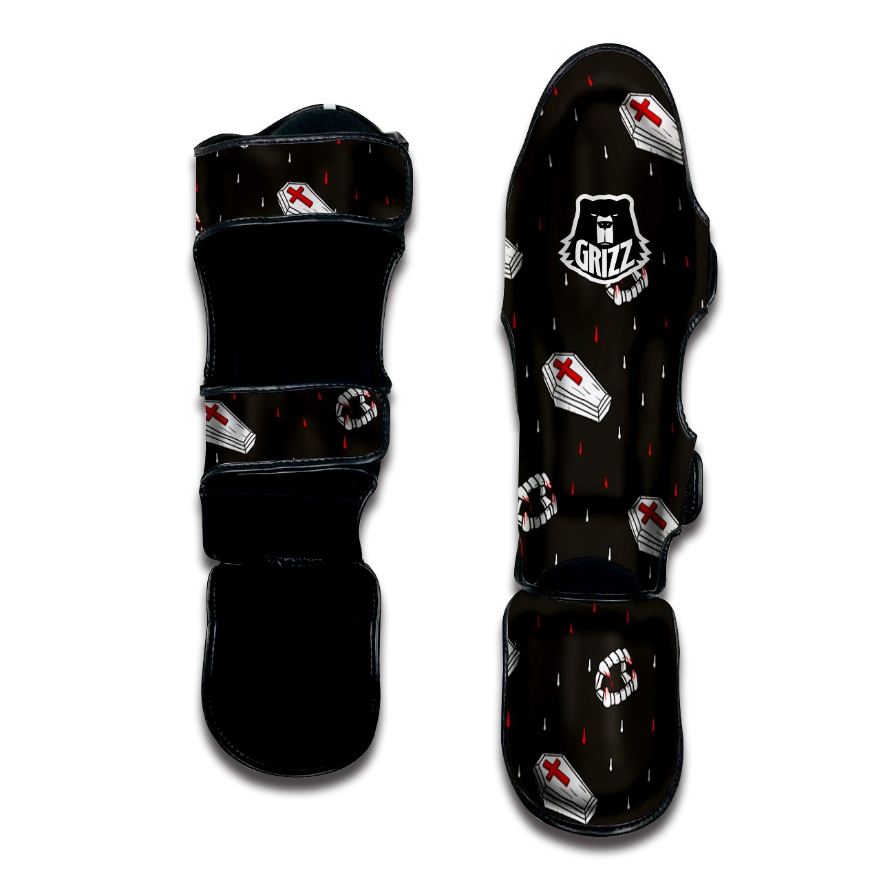 Coffin Vampire Print Pattern Muay Thai Shin Guards-grizzshop