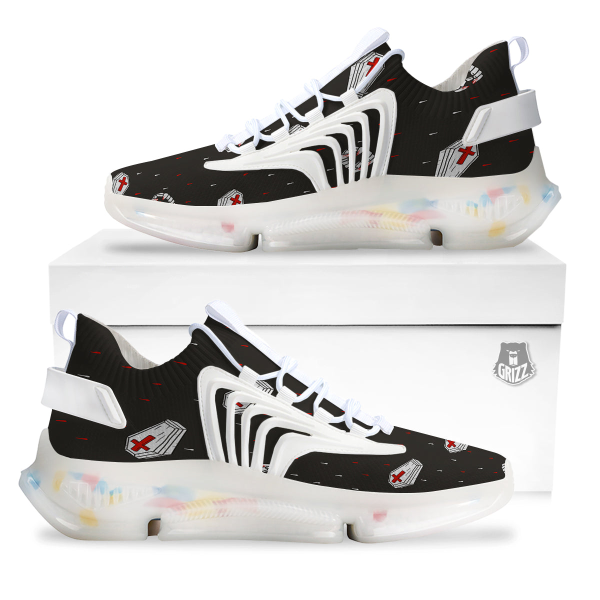 Coffin Vampire Print Pattern White Gym Shoes-grizzshop