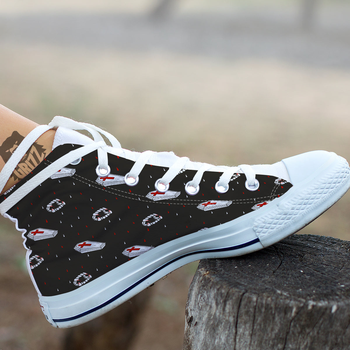 Coffin Vampire Print Pattern White High Top Shoes-grizzshop