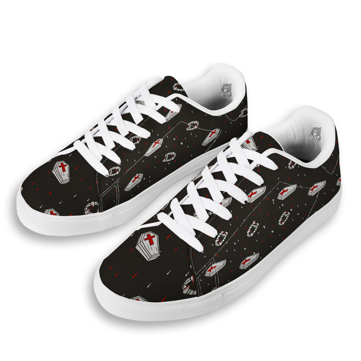 Coffin Vampire Print Pattern White Low Top Sneakers-grizzshop