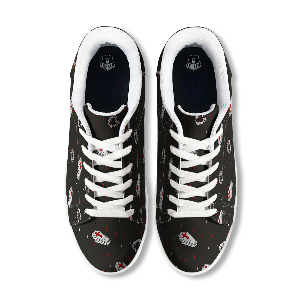 Coffin Vampire Print Pattern White Low Top Sneakers-grizzshop