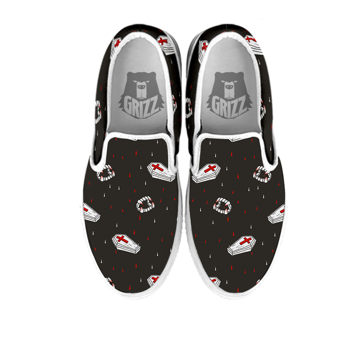 Coffin Vampire Print Pattern White Slip On Shoes-grizzshop