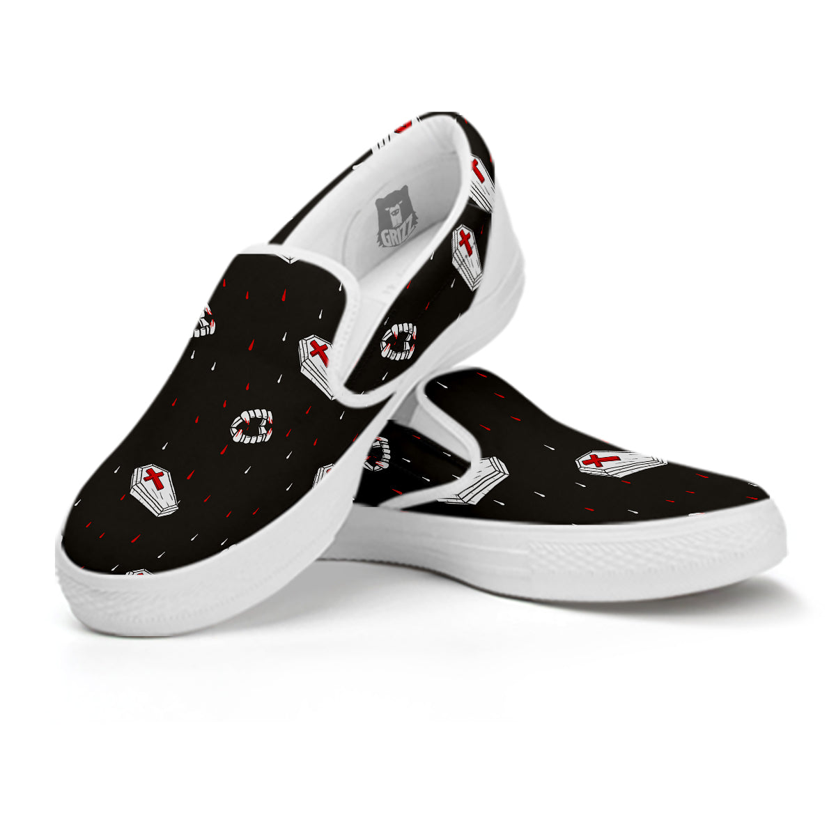Coffin Vampire Print Pattern White Slip On Shoes-grizzshop