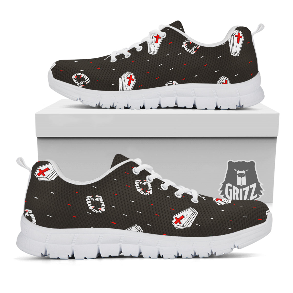 Coffin Vampire Print Pattern White Sneaker-grizzshop