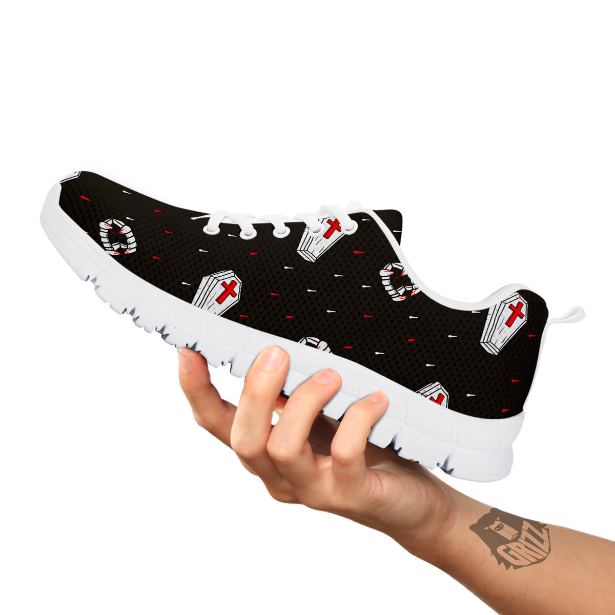 Coffin Vampire Print Pattern White Sneaker-grizzshop