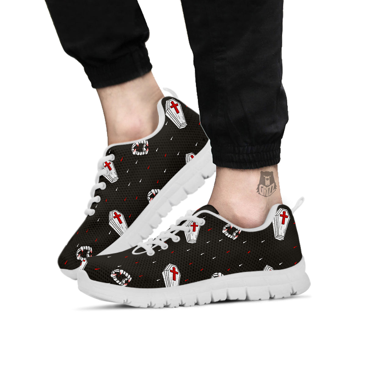 Coffin Vampire Print Pattern White Sneaker-grizzshop
