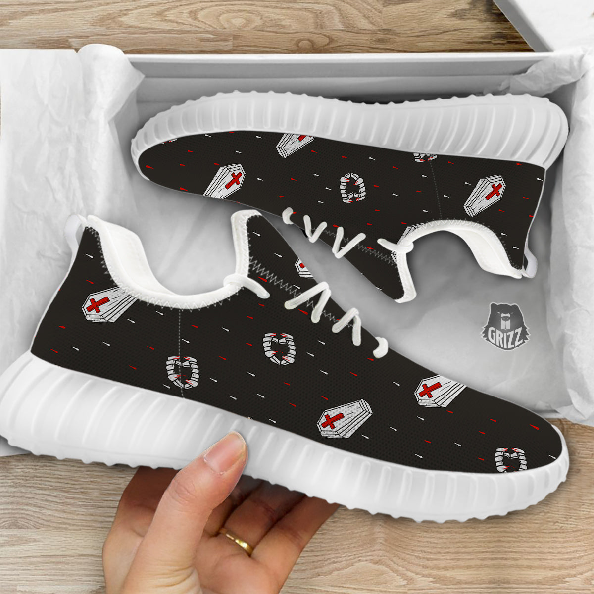 Coffin Vampire Print Pattern White Walking Shoes-grizzshop