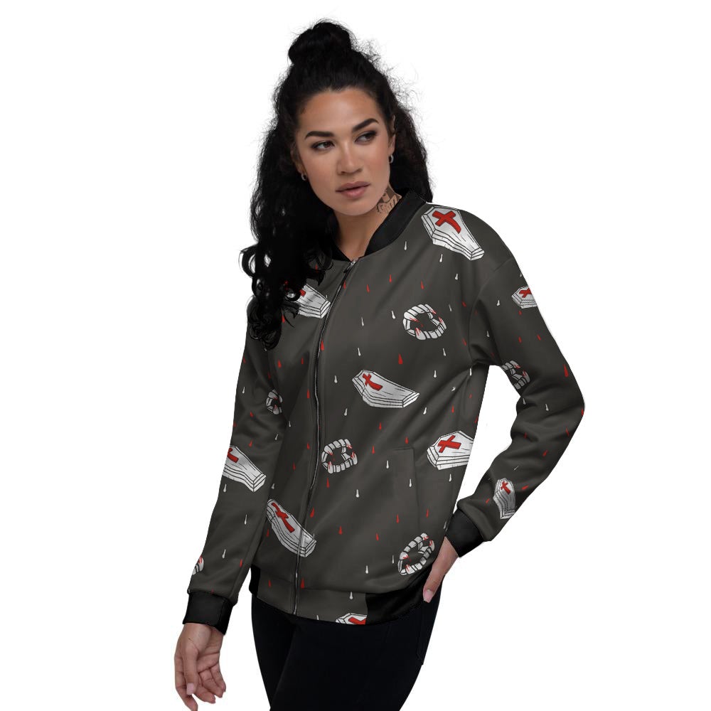 Coffin Vampire Print Pattern Women's Bomber Jacket-grizzshop