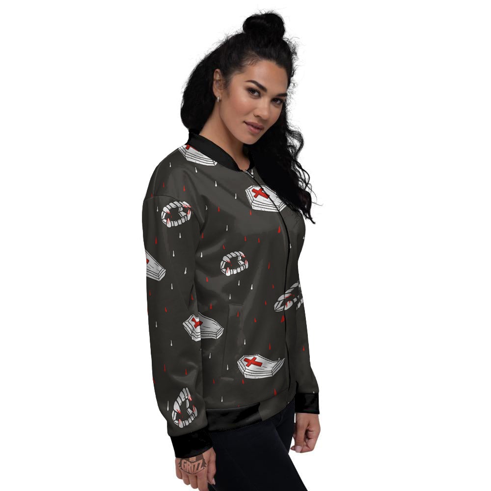 Coffin Vampire Print Pattern Women's Bomber Jacket-grizzshop