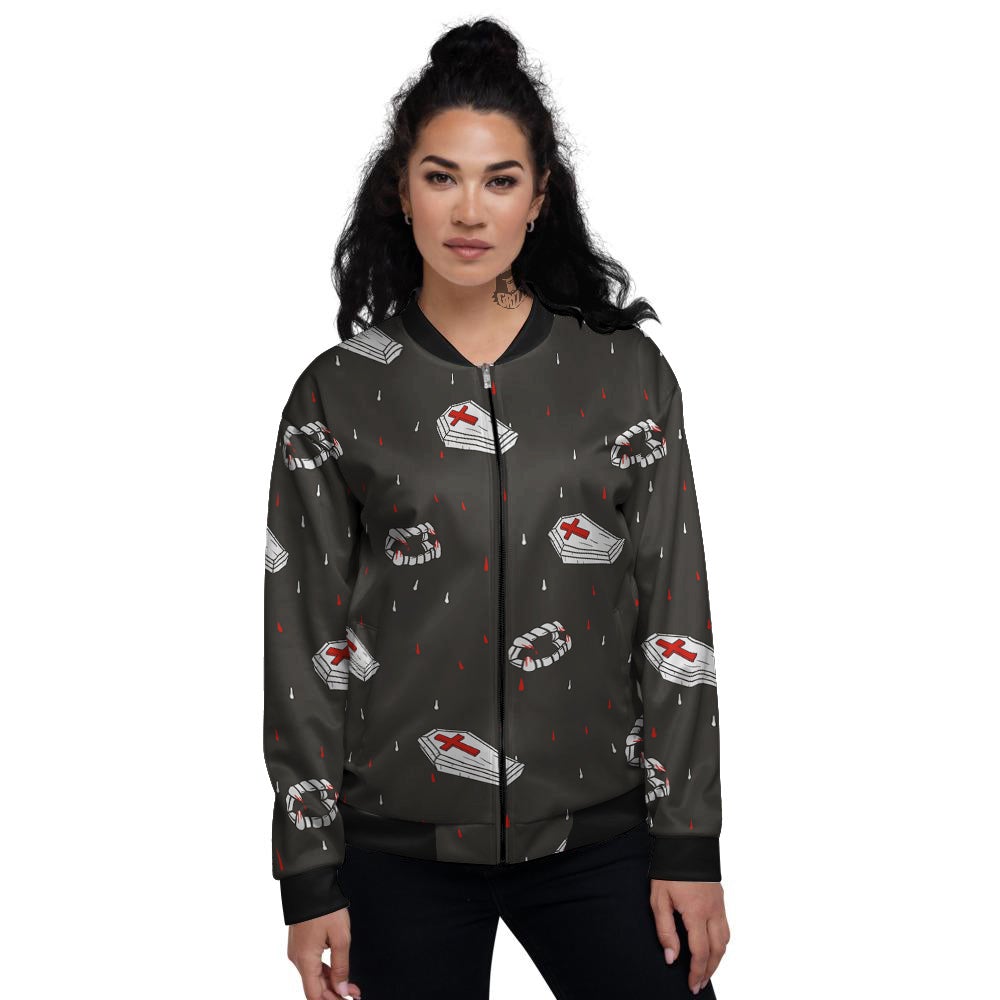 Coffin Vampire Print Pattern Women's Bomber Jacket-grizzshop