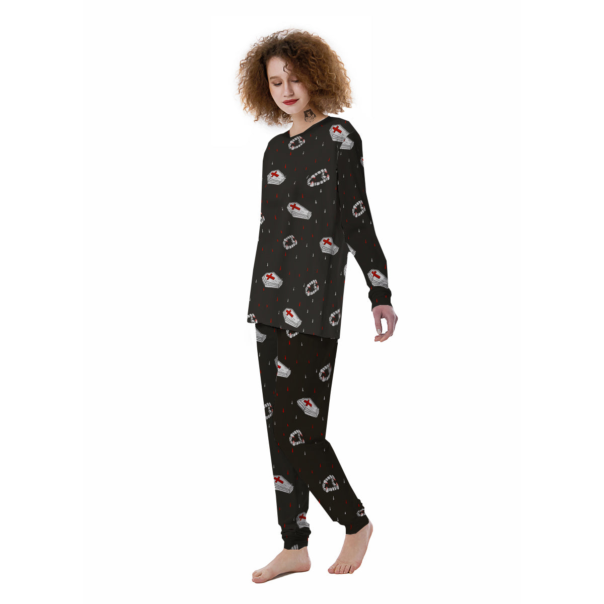 Coffin Vampire Print Pattern Women's Pajamas-grizzshop