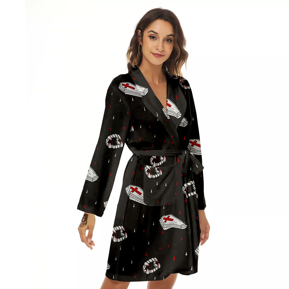 Coffin Vampire Print Pattern Women's Robe-grizzshop