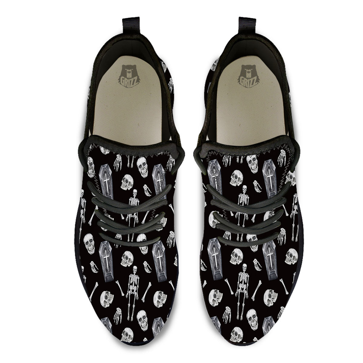 Coffin White And Black Print Pattern Black Athletic Shoes-grizzshop