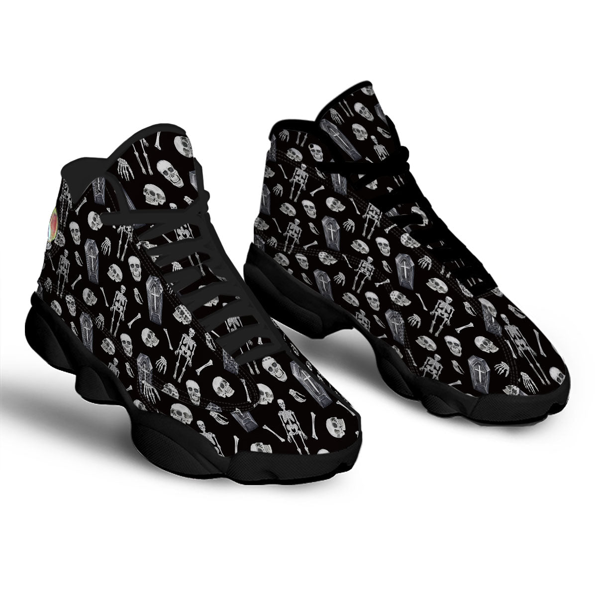 Coffin White And Black Print Pattern Black Basketball Shoes-grizzshop