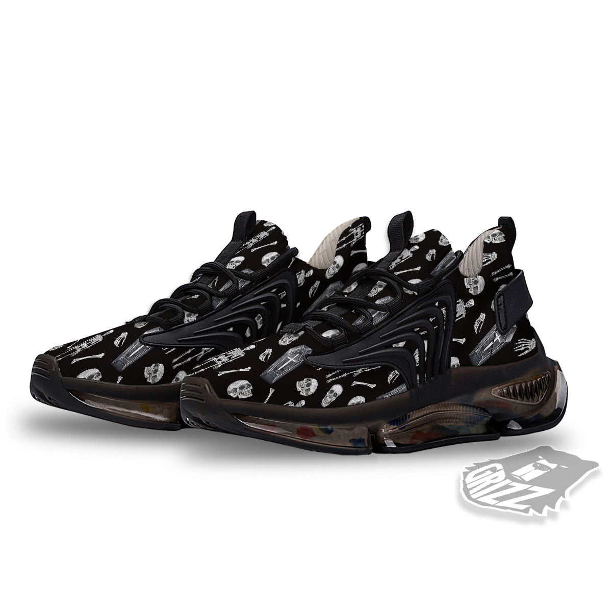 Coffin White And Black Print Pattern Black Gym Shoes-grizzshop