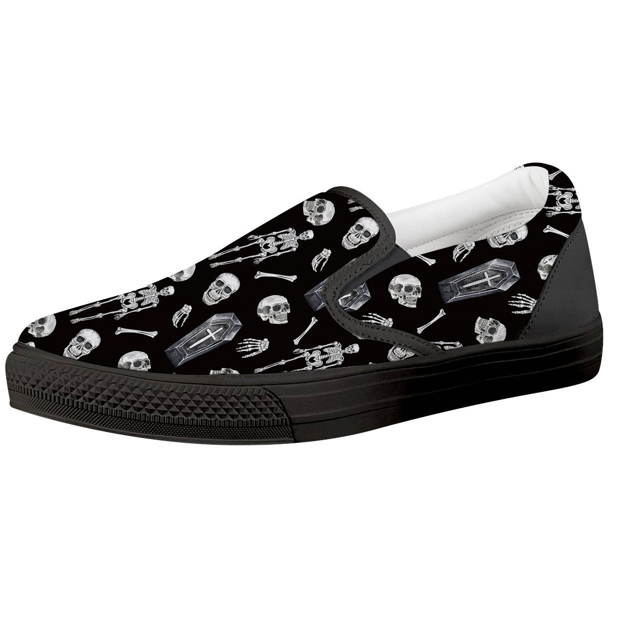Coffin White And Black Print Pattern Black Slip On Shoes-grizzshop