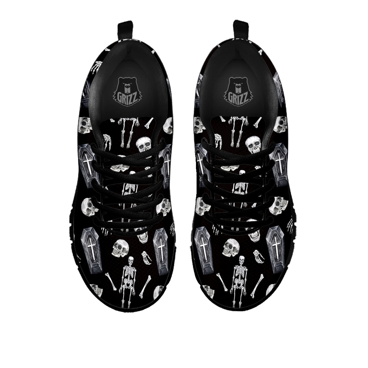 Coffin White And Black Print Pattern Black Sneaker-grizzshop