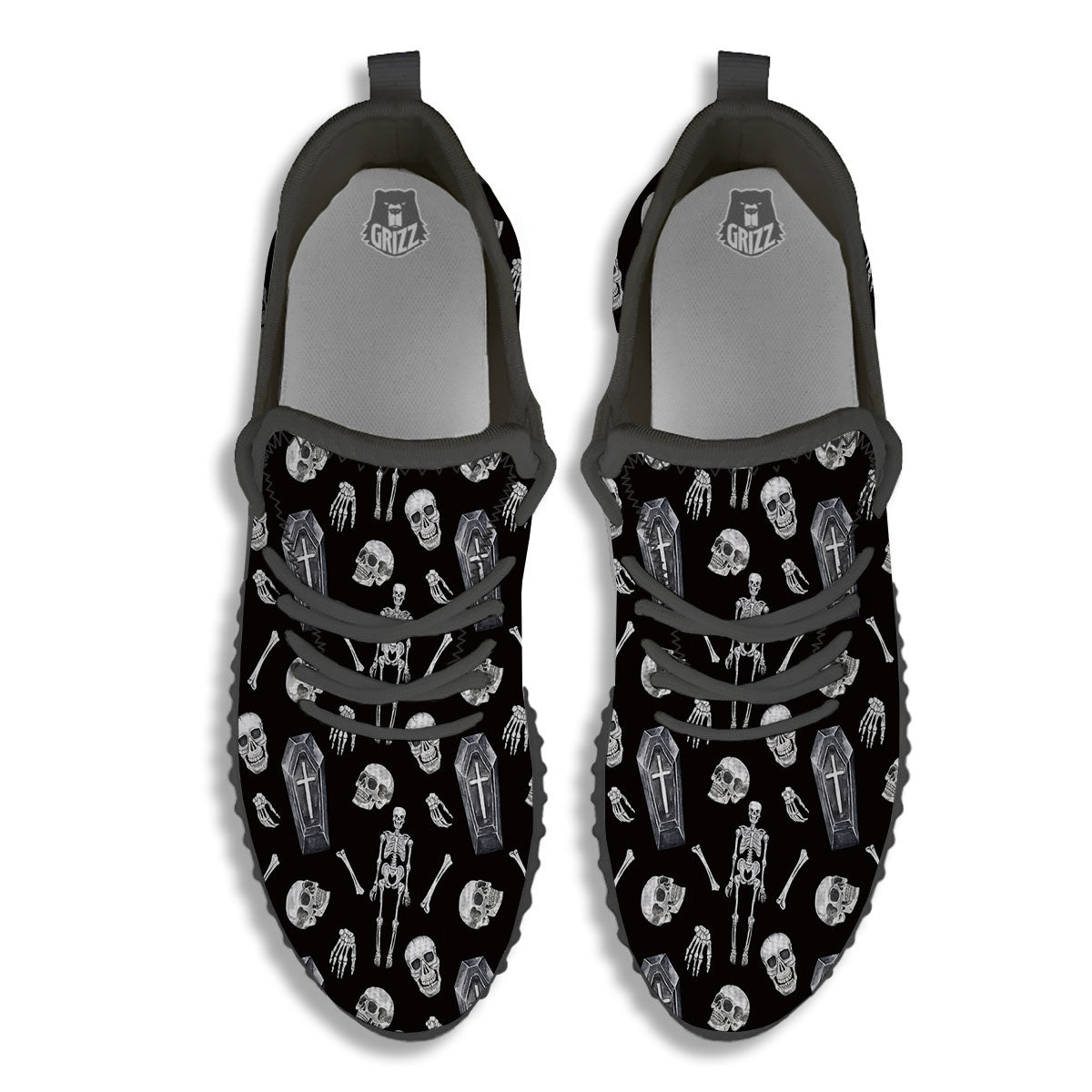 Coffin White And Black Print Pattern Black Walking Shoes-grizzshop