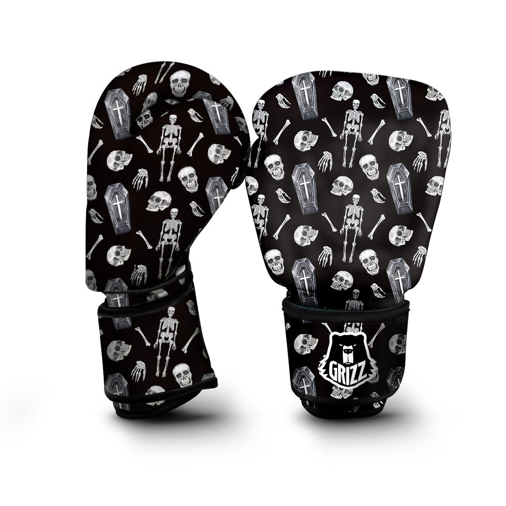 Coffin White And Black Print Pattern Boxing Gloves-grizzshop