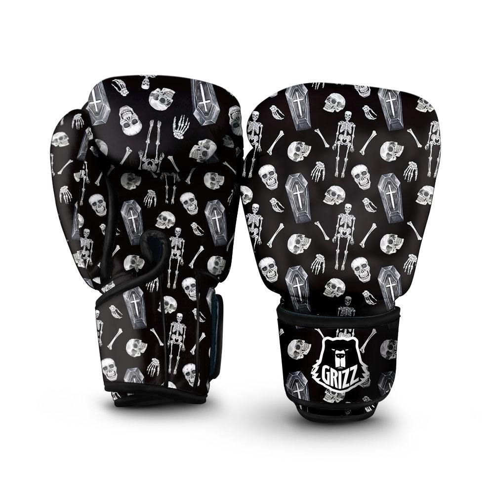 Coffin White And Black Print Pattern Boxing Gloves-grizzshop