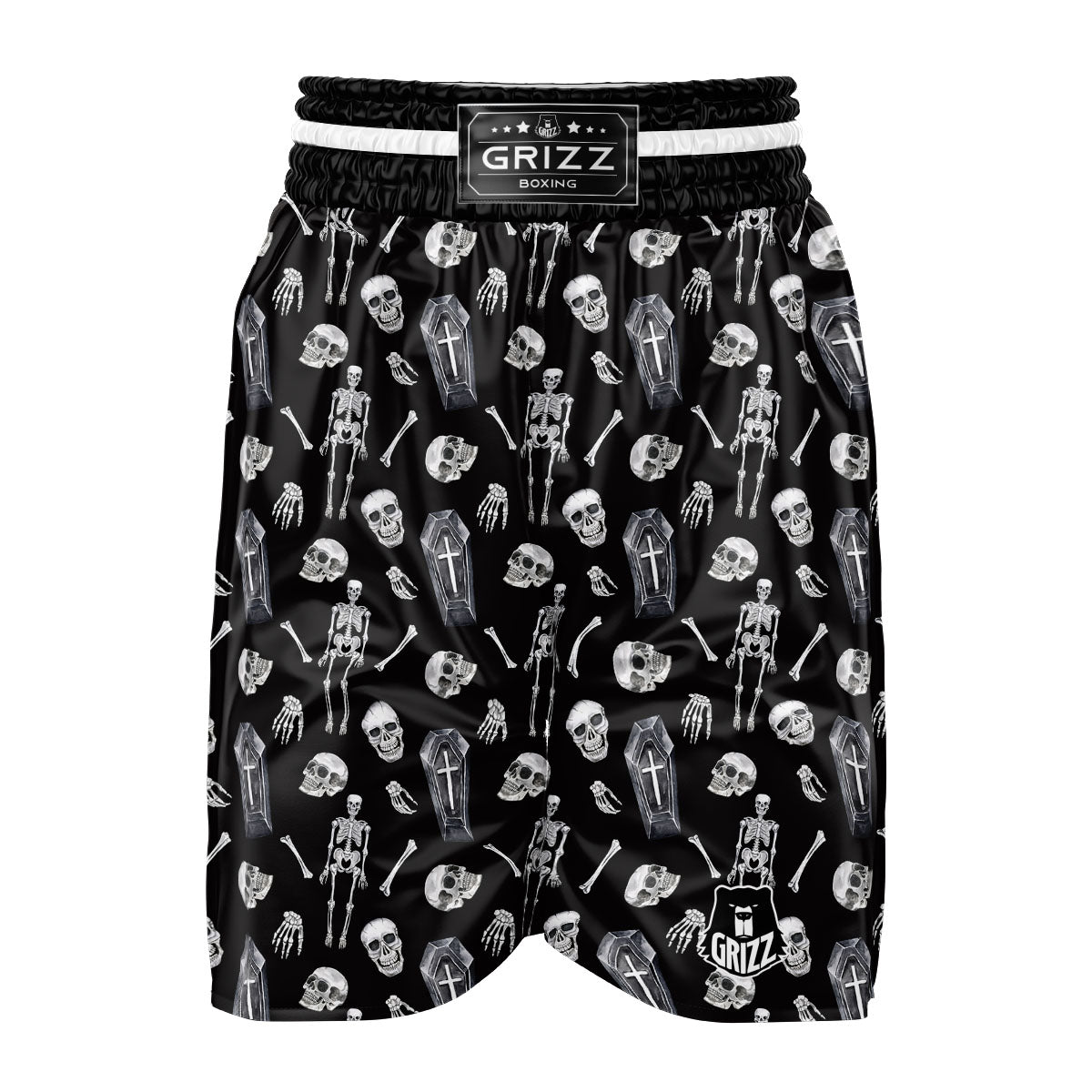 Coffin White And Black Print Pattern Boxing Shorts-grizzshop