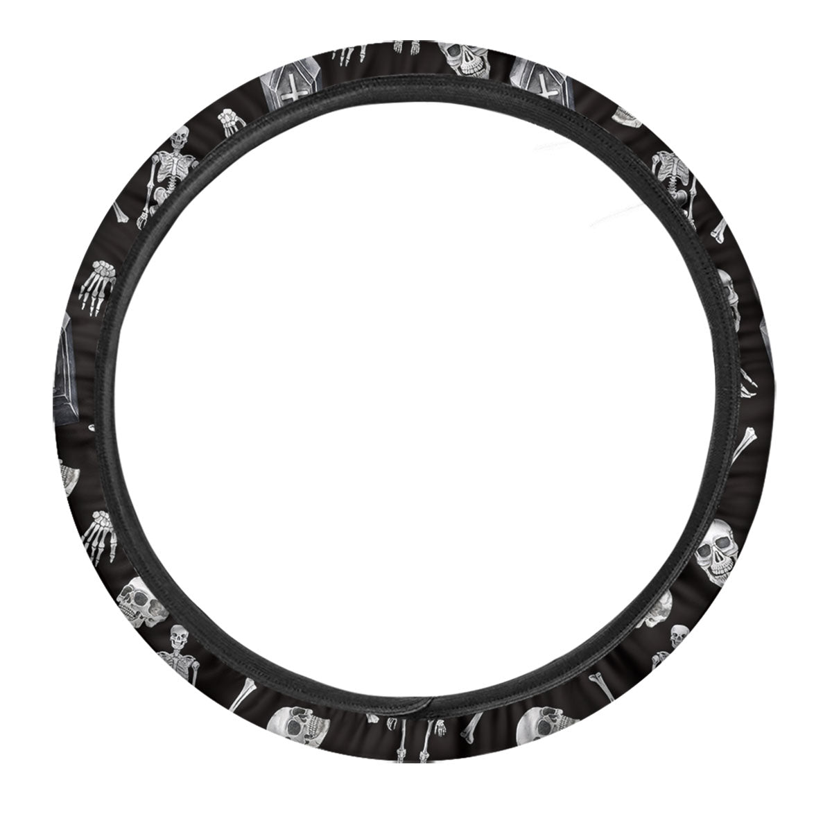 Coffin White And Black Print Pattern Car Steering Wheel Cover-grizzshop