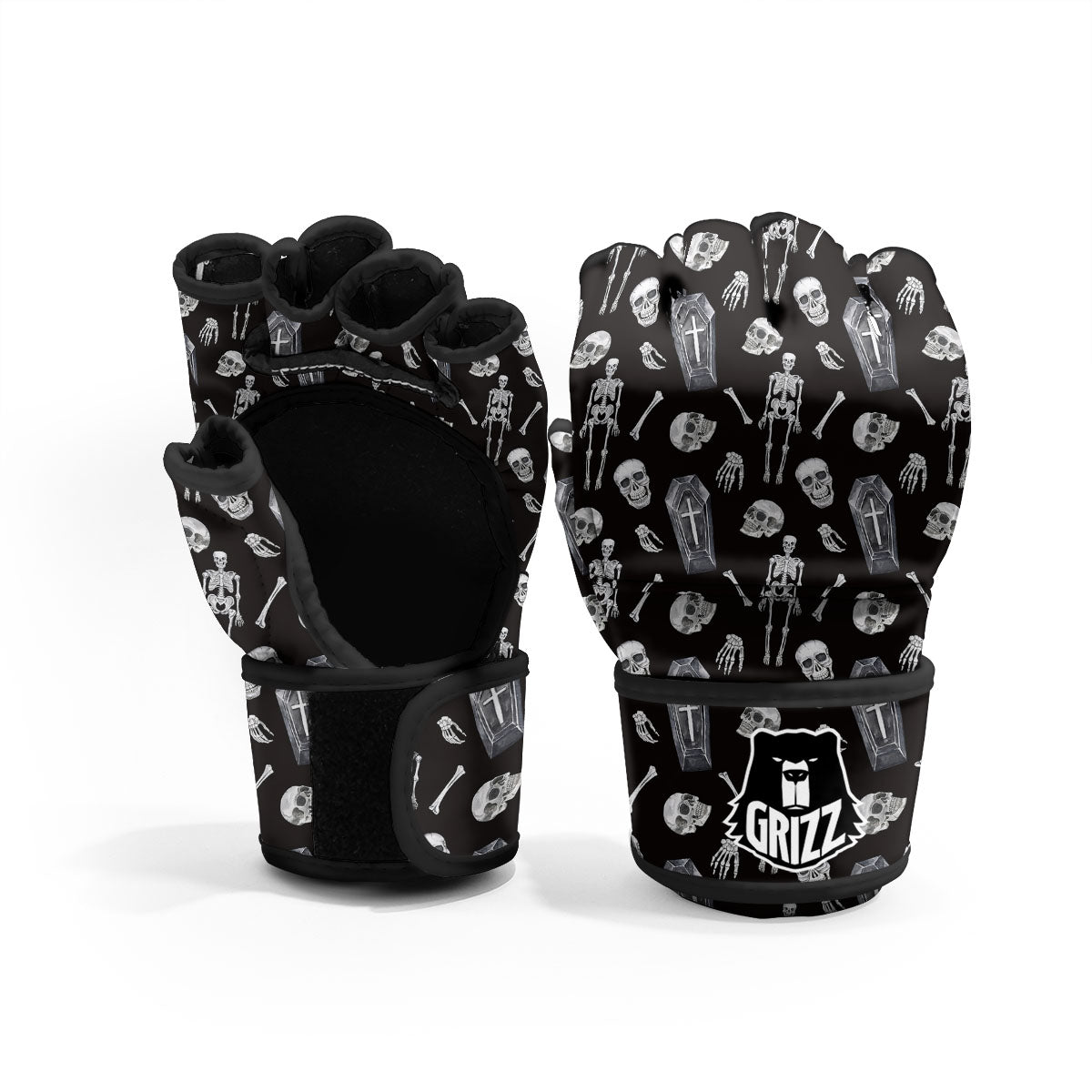 Coffin White And Black Print Pattern MMA Gloves-grizzshop