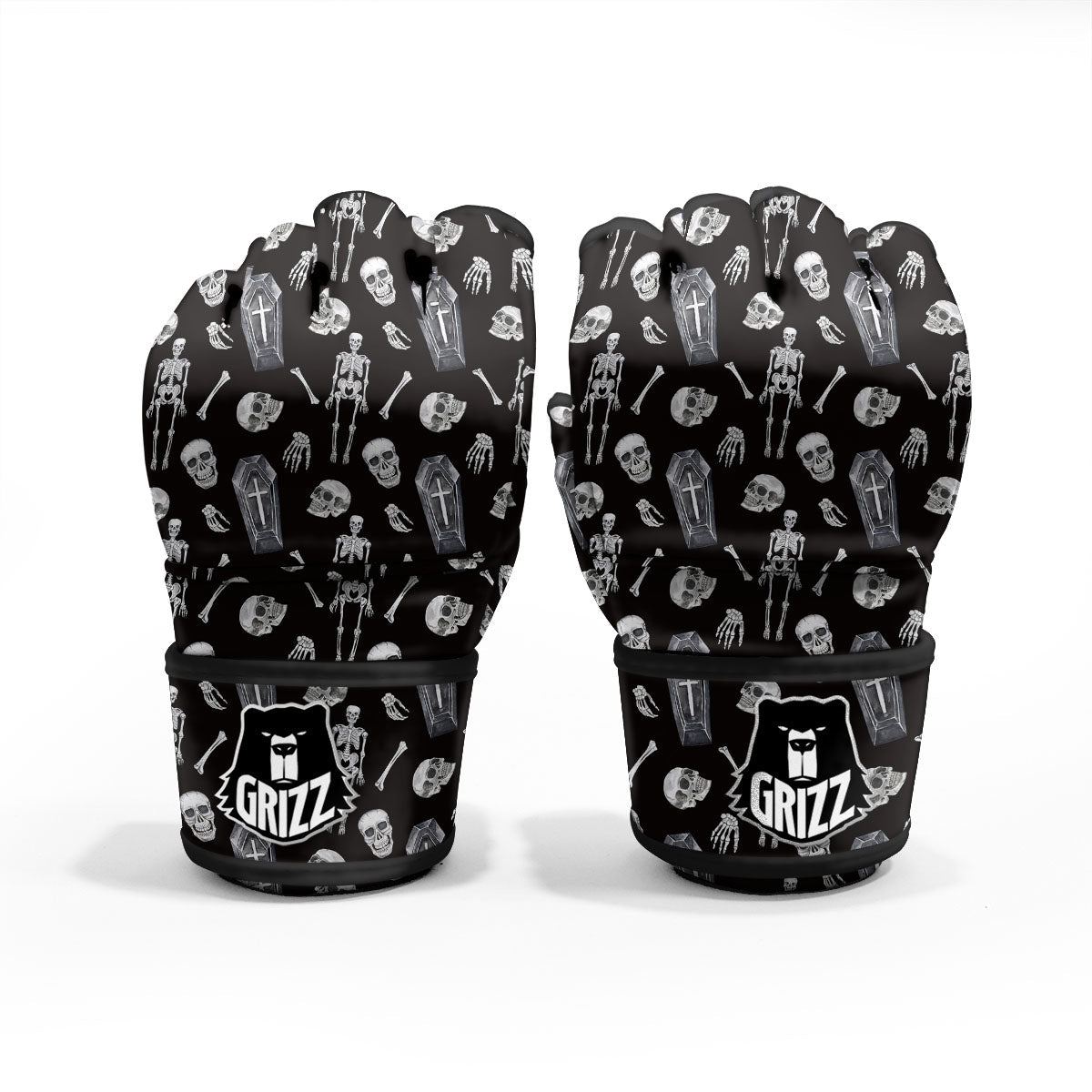 Coffin White And Black Print Pattern MMA Gloves-grizzshop