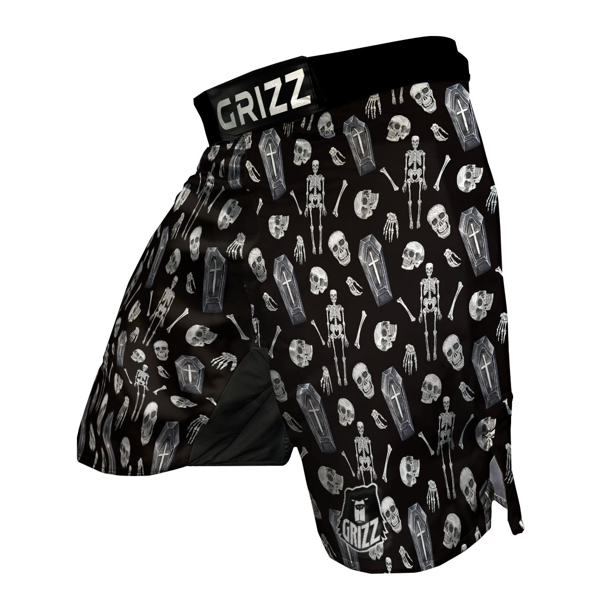 Coffin White And Black Print Pattern MMA Shorts-grizzshop