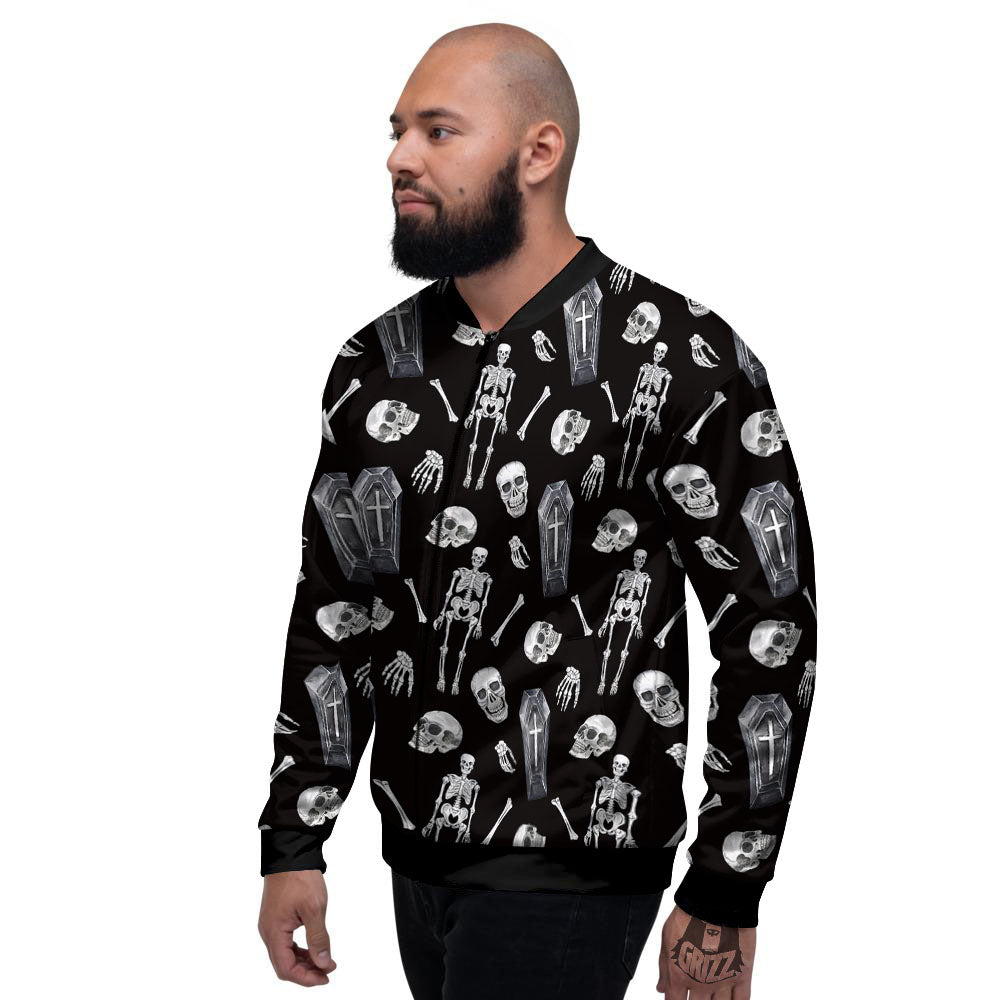 Coffin White And Black Print Pattern Men's Bomber Jacket-grizzshop