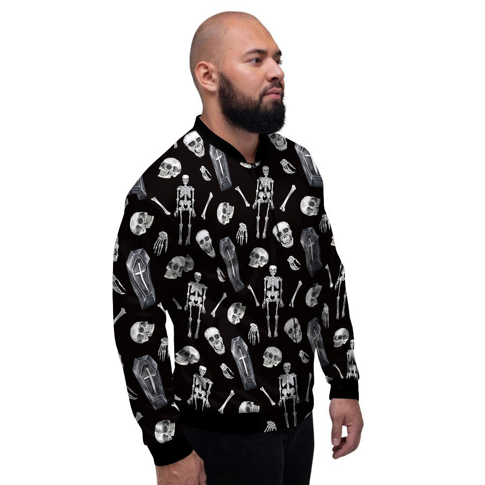 Coffin White And Black Print Pattern Men's Bomber Jacket-grizzshop