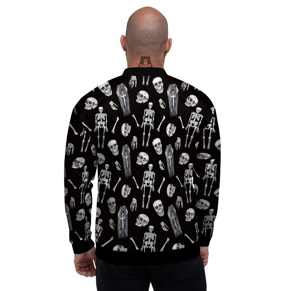 Coffin White And Black Print Pattern Men's Bomber Jacket-grizzshop