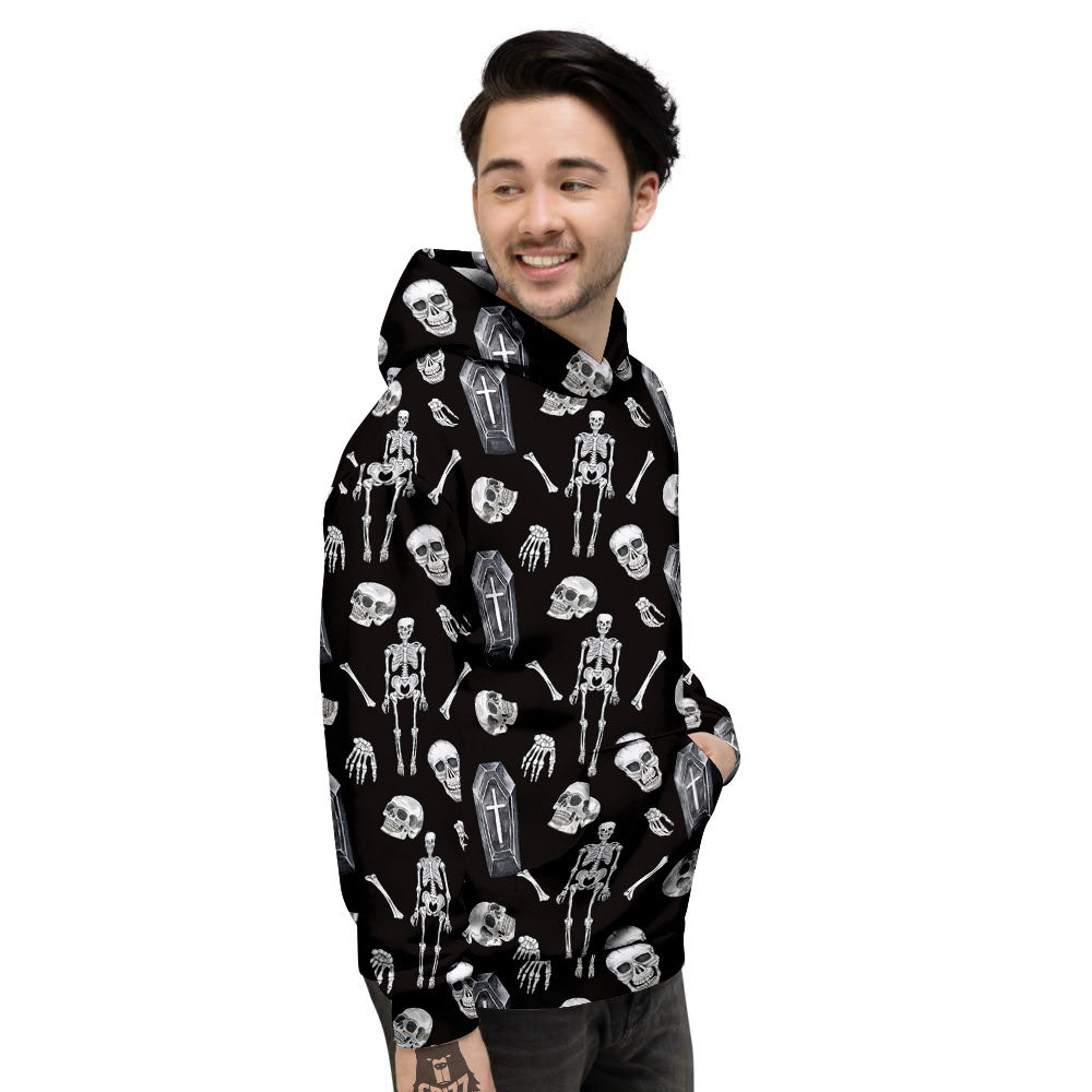 Coffin White And Black Print Pattern Men's Hoodie-grizzshop