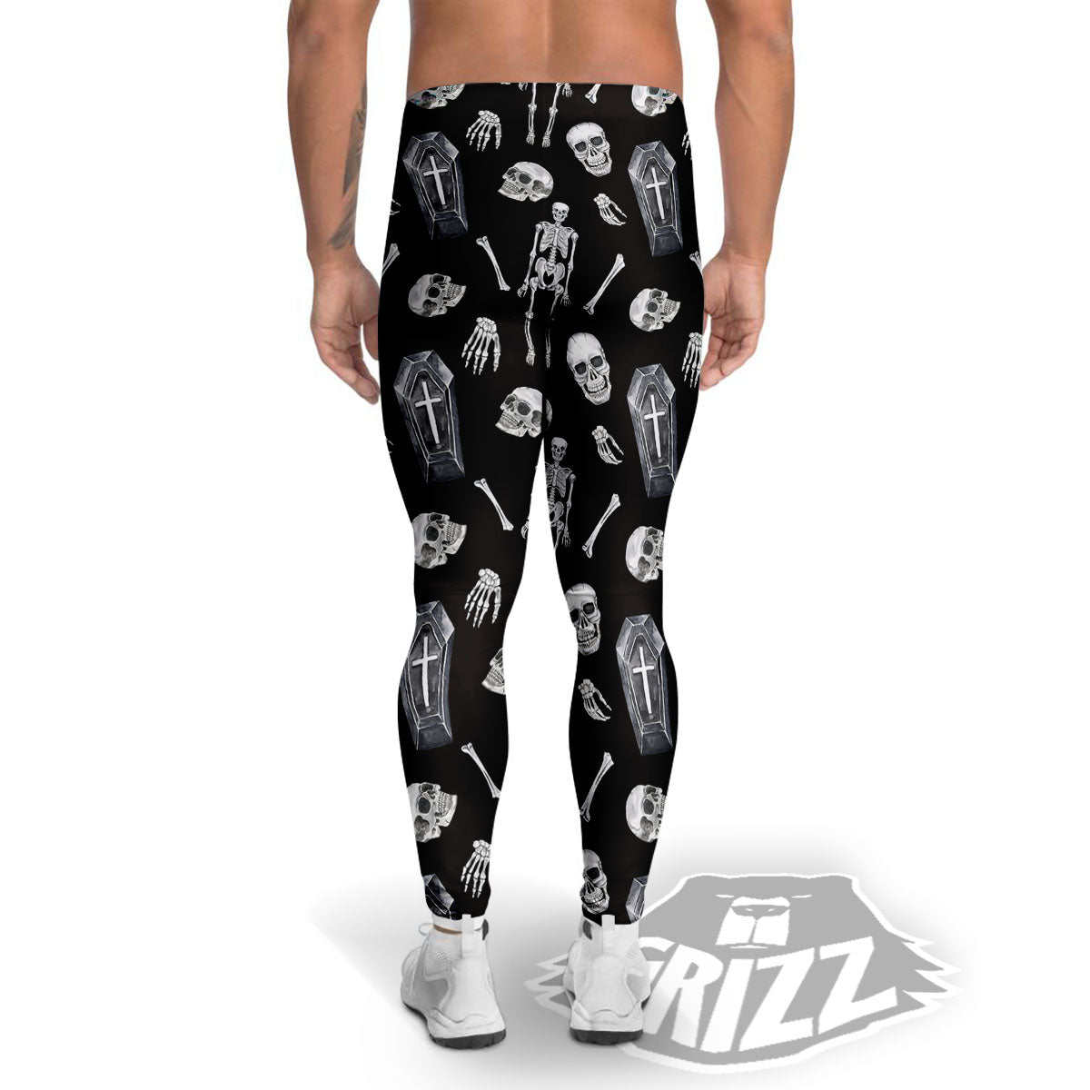 Coffin White And Black Print Pattern Men's Leggings-grizzshop